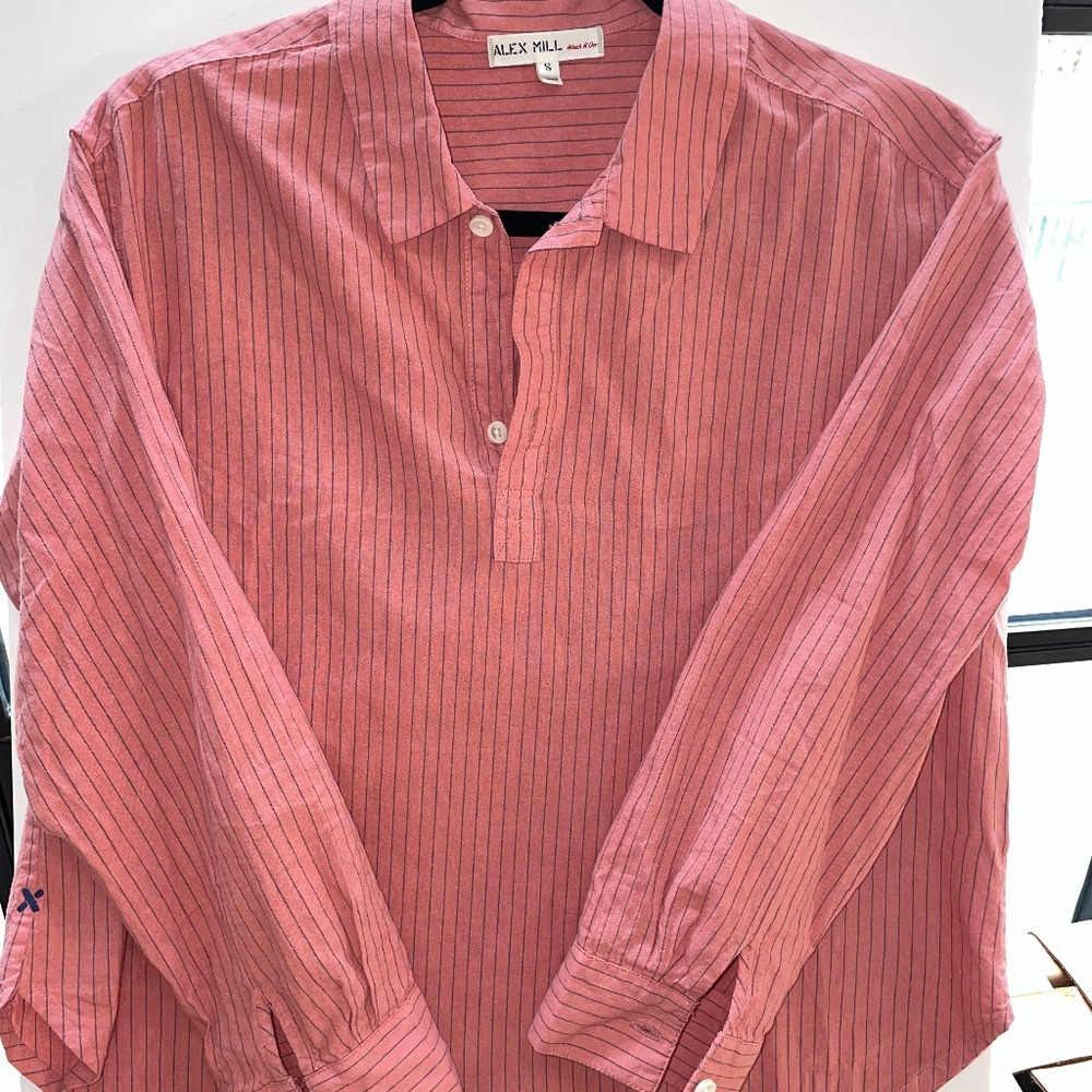 Alex Mill -- rose pink striped popover shirt -- size small